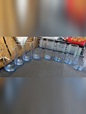 Vintage Blue Textured Glass Tumbler Set - Home Dining
